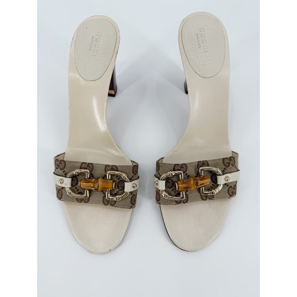 Gucci Tom Ford Monogram Horsebit Bamboo Heel Sandals Mule Slides White 39.5 9.5 - Picture 14 of 14